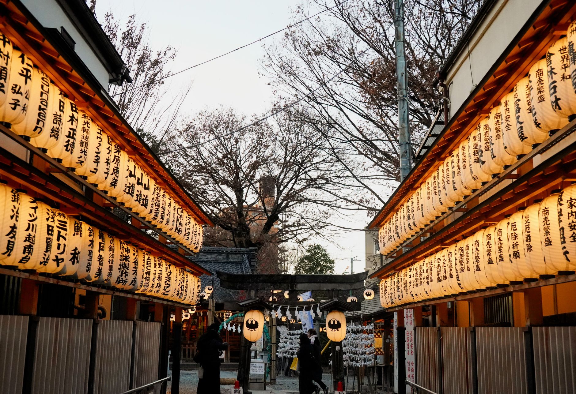 Kyoto tranquil wooden temple steps and lanterns